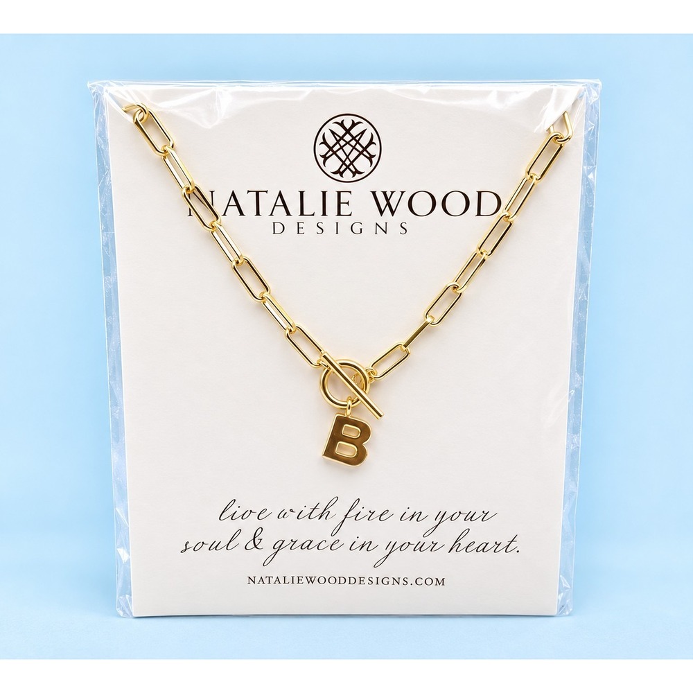 Natalie Wood Designs Gold Tone Toggle Initial B Paperclip Necklace 17" -3518